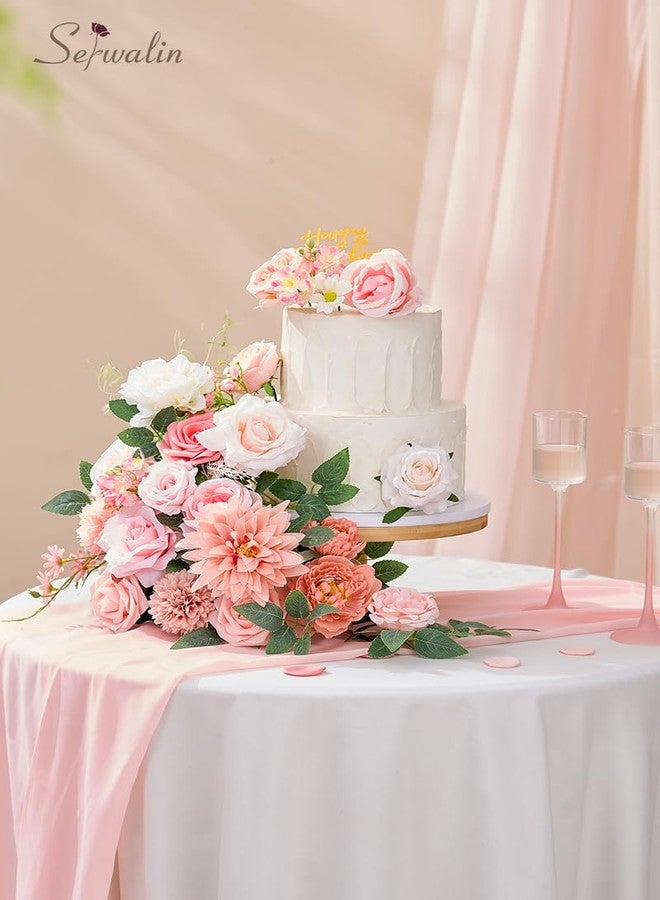 Serwalin Artificial Pink Flowers, Dahlia Fake Silk Flowers for DIY Wedding Bridal Bouquets Baby Shower Centerpieces Cake Decor Birthday Party Home Decor - Image 3