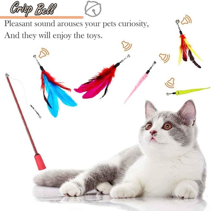 MQ Interactive Cat Wand Toy With 2 Poles & 9 Attachments - Worm Feathers Toy for Kitten and Indoor Cats - Image 4