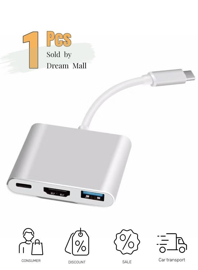 USB C to HDMI Adapter, Type C to 4K HDMI Multiport with 3 in 1 USBC Output, USB3.0 and USB C Charging，USB 3.0 Type-C Devices - Image 1