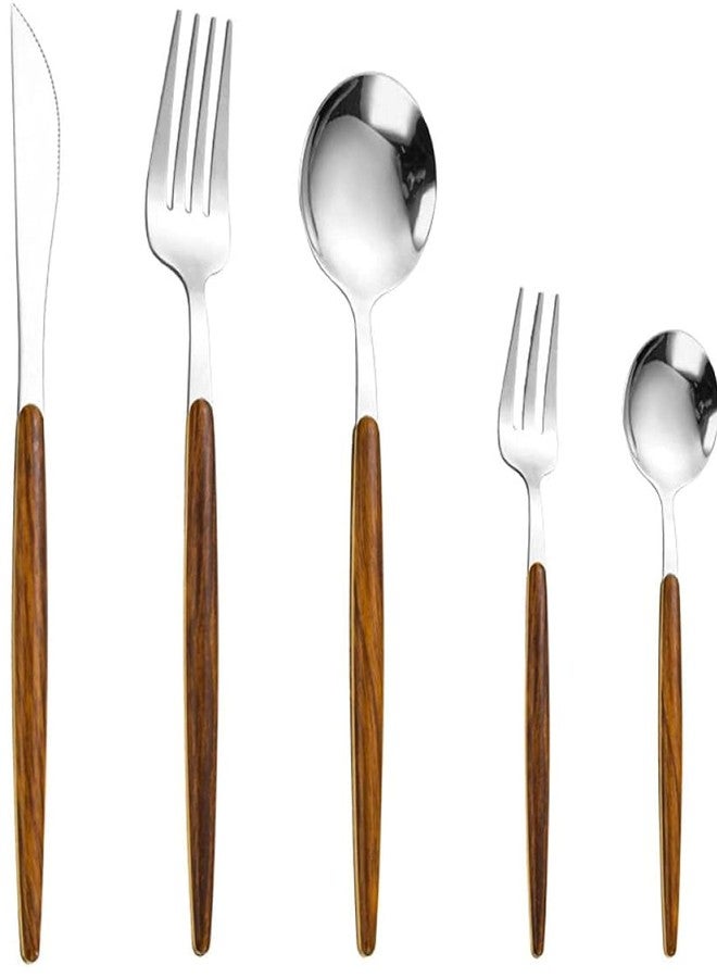 Leeonz® Silverware Kitchen Utensil Set, Tableware Cutlery Set for Home and Restaurant, Dishwasher Safe (Silver, Set of 5PCS) - Image 3