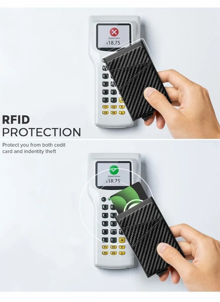 Generic - Card Holder Wallet with Coin Pocket Magnetic Closure Pop Up Cards Credit up Extra Leather Slots RFID Blocking Slim Metal Case for Men Carbon Black - Image 1