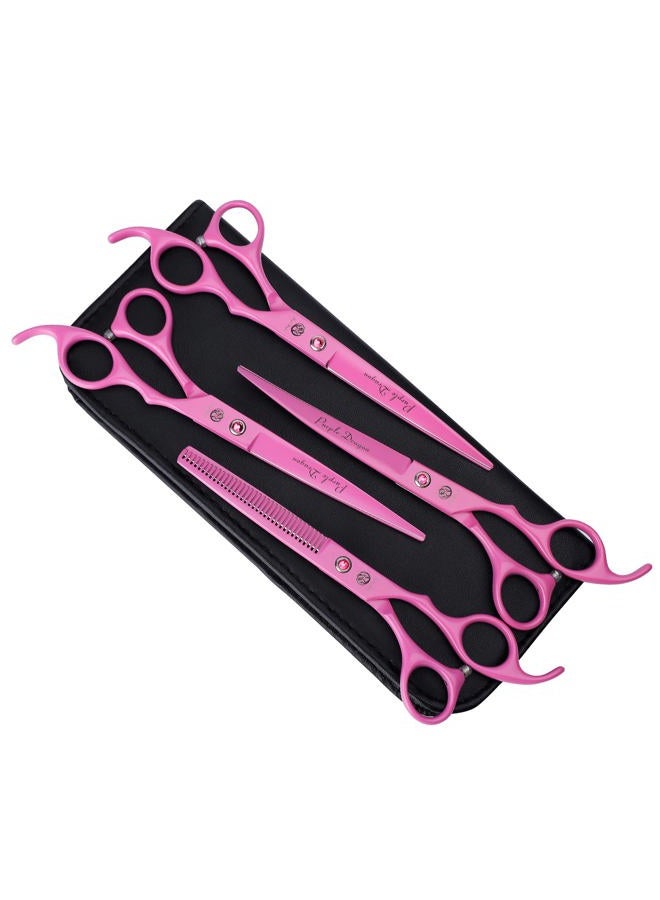 Purple Dragon Professional 7.0 inch 4PCS Pet Grooming Scissors Kit Japan Premium Steel Straight & Curved & Thinning Blade Dog Hair Cutting Shears Set with Case - Image 1