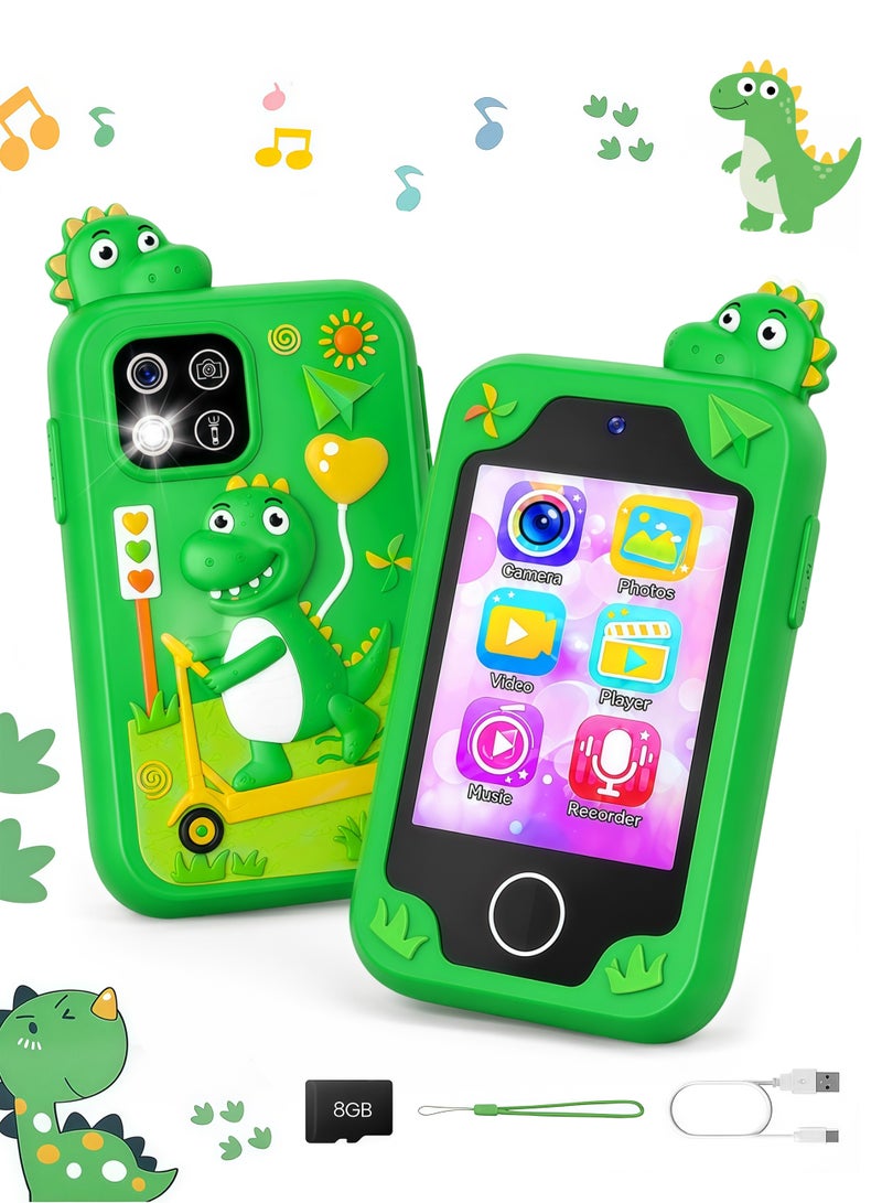 EVEREEN Kids Smart Phone Toys for Girls and Boys Ages 3-10, Toddler Learning Phone Toy with Dual Camera, Educational Learning Games, Puzzles, MP3 Music Player, 2.8-inch Touchscreen, 8GB Memory Card, Dinosaur Soft Silicone Case, No Calling Function Safe Kids Phone Birthday Gift Toy - Image 1