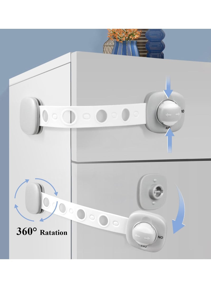 Child Safety Cabinet Locks 6 Pack No Drill Adhesive Baby Proof Drawer Straps Easy Install Grey White - Image 4