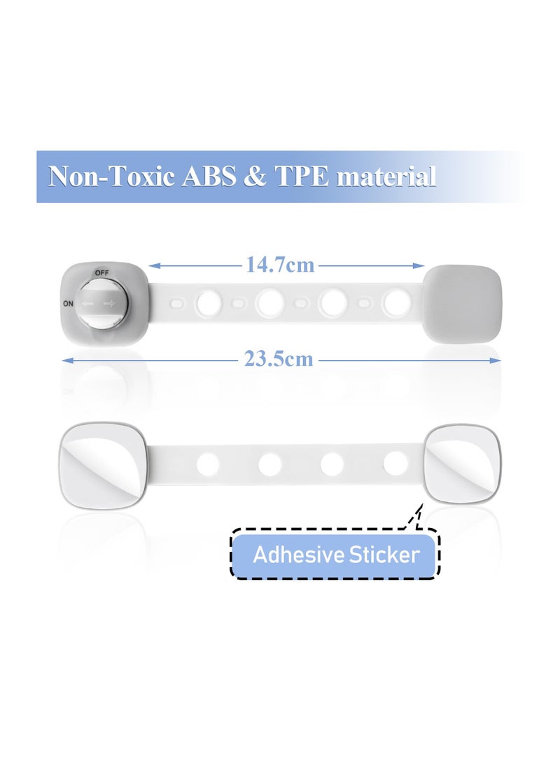 Child Safety Cabinet Locks 6 Pack No Drill Adhesive Baby Proof Drawer Straps Easy Install Grey White - Image 2