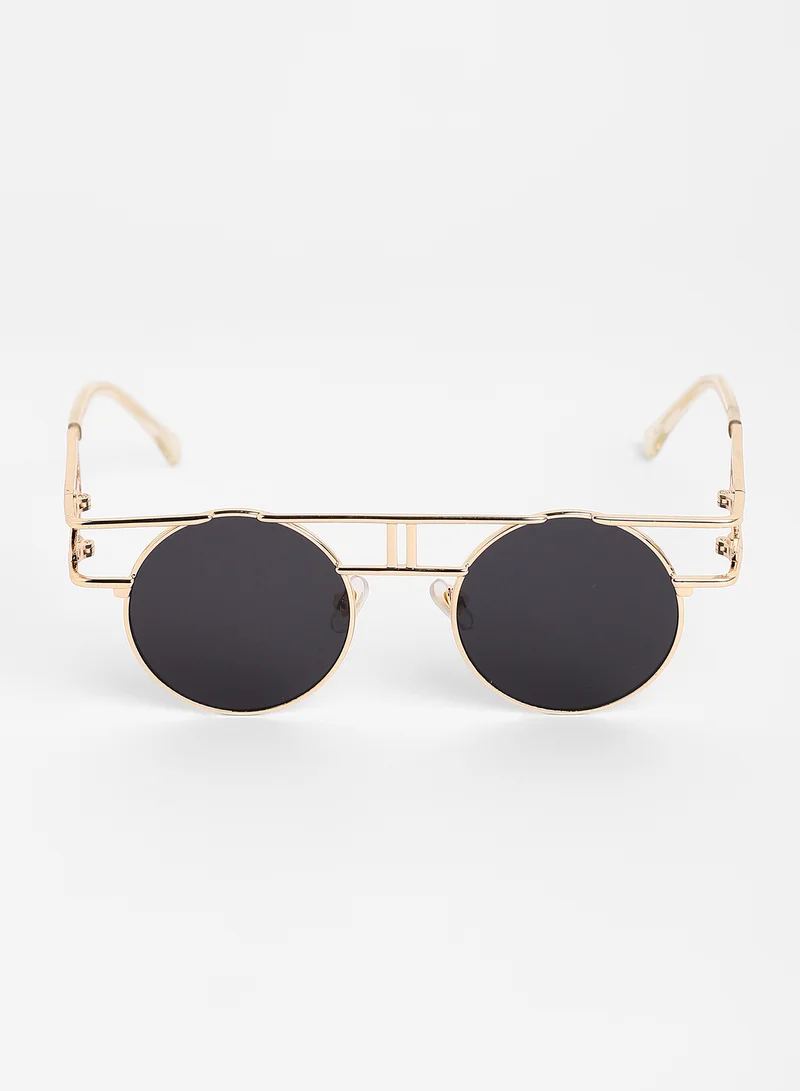 Haute Sauce Haute Sauce Women's The Indie Round Sunglasses For Casual Wear | One-Size | Champayne Gold Alloy Frame | Midnight Black Polarized Lens | Full Rim | Eyewear For Woman & Girls