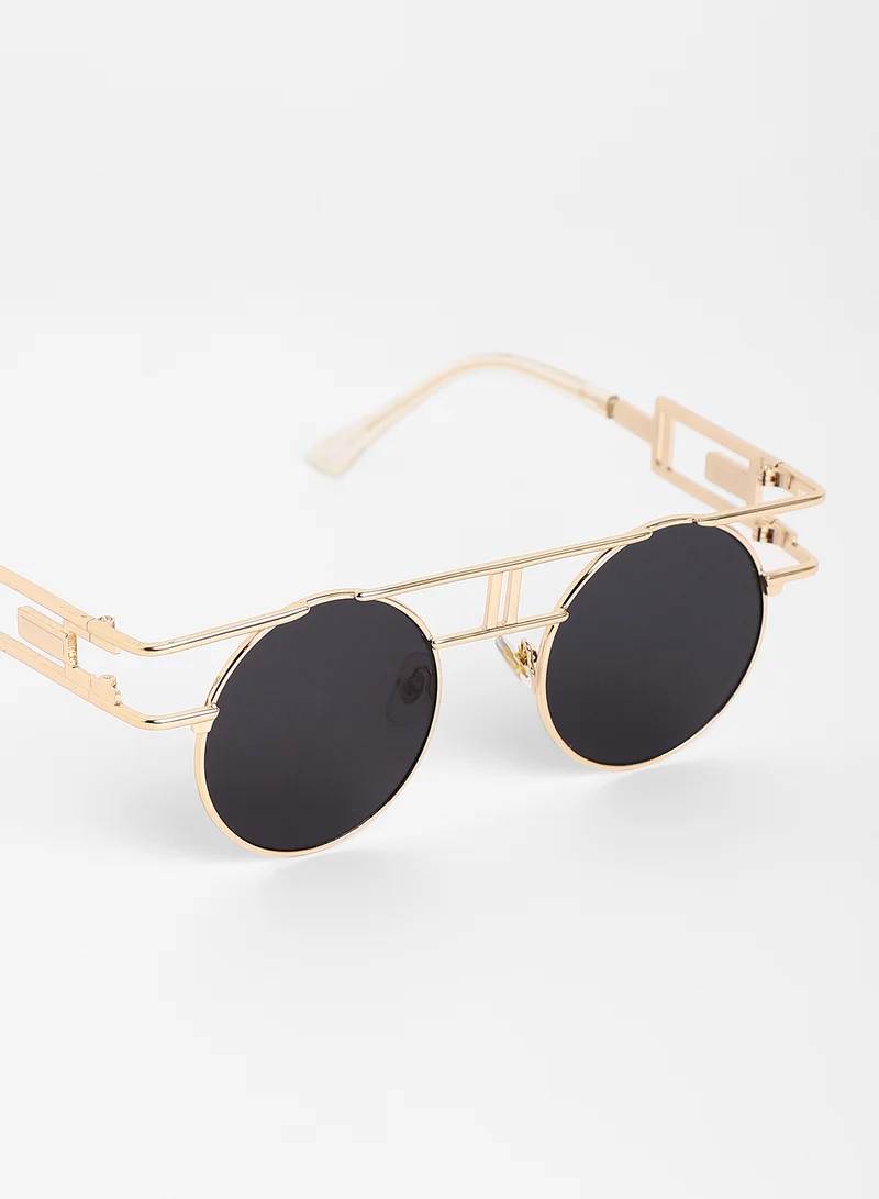Haute Sauce Haute Sauce Women's The Indie Round Sunglasses For Casual Wear | One-Size | Champayne Gold Alloy Frame | Midnight Black Polarized Lens | Full Rim | Eyewear For Woman & Girls