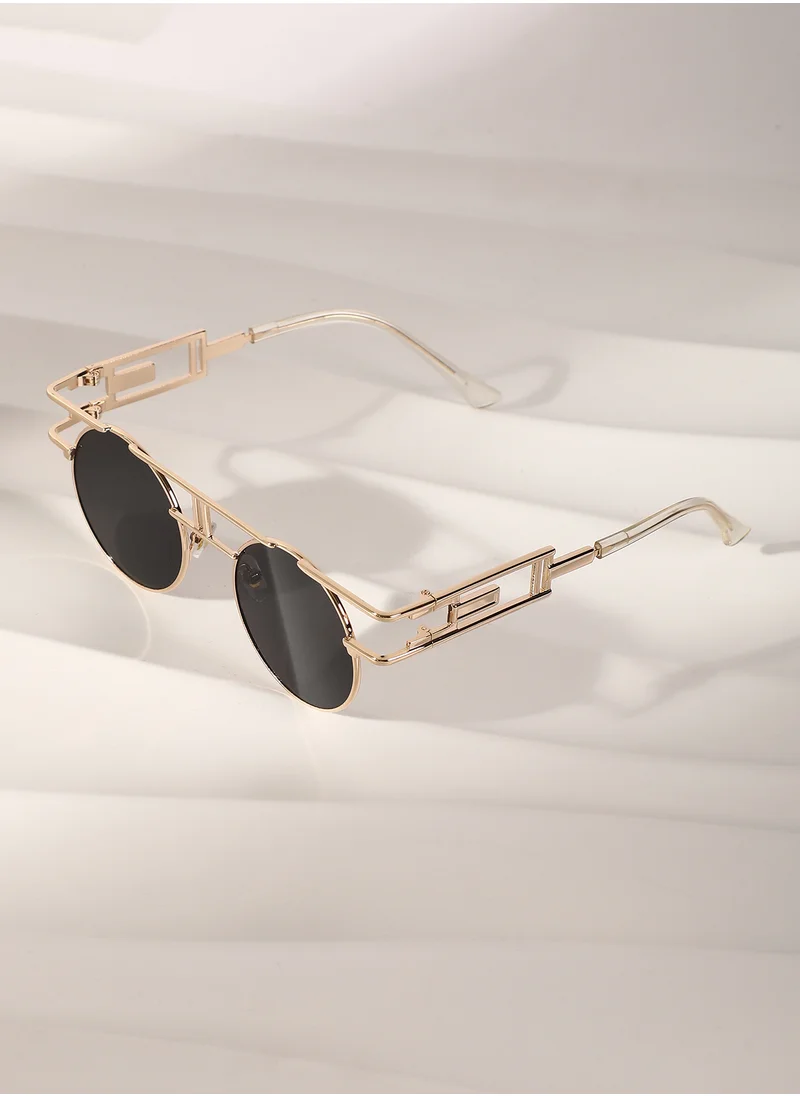 صوص هاوت Haute Sauce Women's The Indie Round Sunglasses For Casual Wear | One-Size | Champayne Gold Alloy Frame | Midnight Black Polarized Lens | Full Rim | Eyewear For Woman & Girls