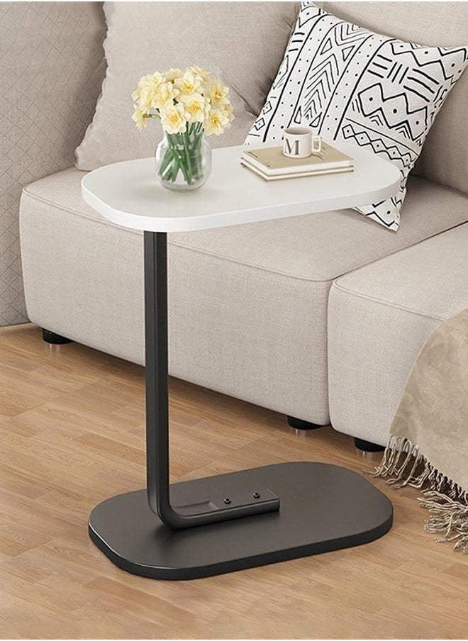 C-Shaped Side Table Elegant Design with Metal Frame, Sofa Side Coffee Table, Side Table for Living Room, Bedroom, Office, Balcony-Easy Assembly- 45x30x60cm - White Color With Black Frame