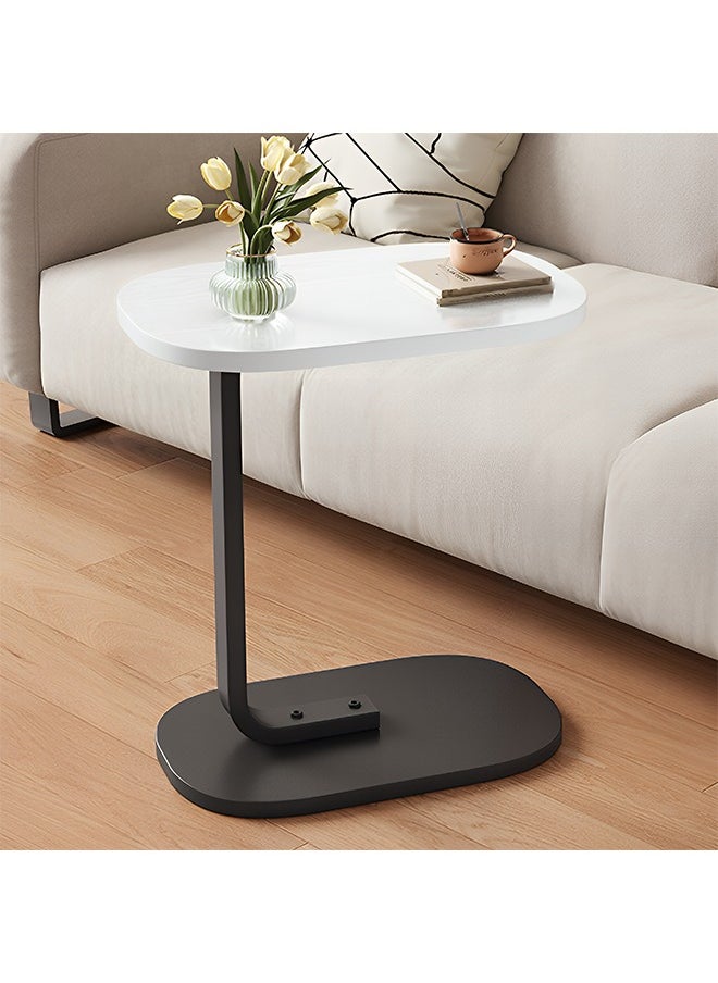 C-Shaped Side Table Elegant Design with Metal Frame, Sofa Side Coffee Table, Side Table for Living Room, Bedroom, Office, Balcony-Easy Assembly- 45x30x60cm - White Color With Black Frame