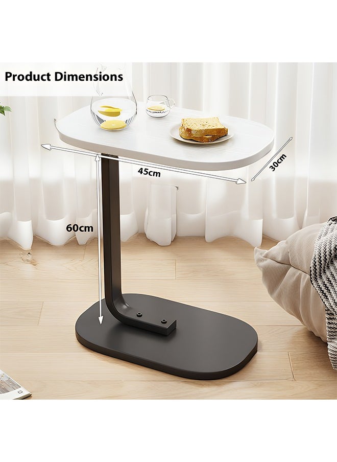 C-Shaped Side Table Elegant Design with Metal Frame, Sofa Side Coffee Table, Side Table for Living Room, Bedroom, Office, Balcony-Easy Assembly- 45x30x60cm - White Color With Black Frame