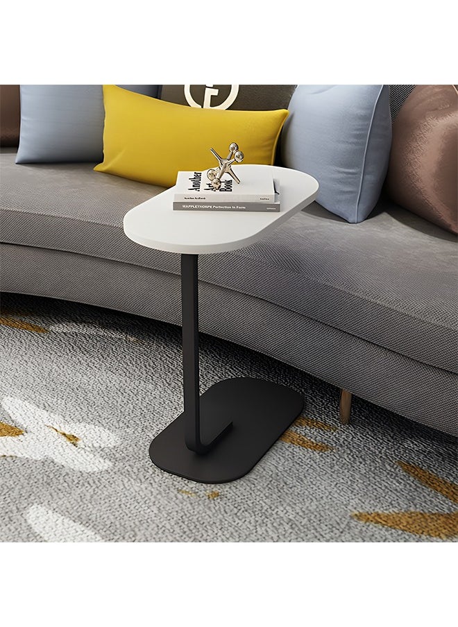 C-Shaped Side Table Elegant Design with Metal Frame, Sofa Side Coffee Table, Side Table for Living Room, Bedroom, Office, Balcony-Easy Assembly- 45x30x60cm - White Color With Black Frame