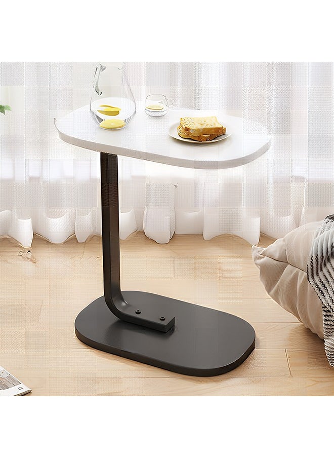 C-Shaped Side Table Elegant Design with Metal Frame, Sofa Side Coffee Table, Side Table for Living Room, Bedroom, Office, Balcony-Easy Assembly- 45x30x60cm - White Color With Black Frame