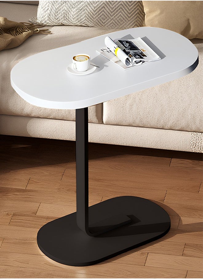 C-Shaped Side Table Elegant Design with Metal Frame, Sofa Side Coffee Table, Side Table for Living Room, Bedroom, Office, Balcony-Easy Assembly- 45x30x60cm - White Color With Black Frame