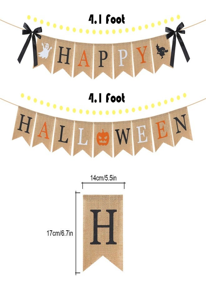 LINGPAR Highly Recommended Happy Halloween Burlap Banner - Multicolored Design Pumpkin Witch Halloween Party Decorations White Black Orange - Image 4