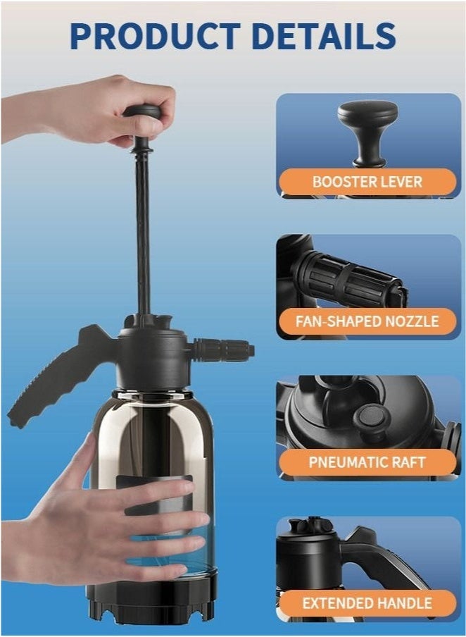 لبونير مضخة ضغط يدوية لغسيل السيارات المحمولة، علبة سقاية رغوية سعة 2 لتر، مستلزمات تنظيف السيارة، بخاخ ضغط للمنزل والحديقة والسيارة - Image 3