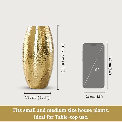 Behoma Metal Hammered Vase for Home Decor Decoratives for Living Room | Best Gift for Birthday Anniversary Valentine's Day Diwali Ganpati Onam |Golden Oblong Shape 1 Large Pcs (Flower not Included) - Image 5