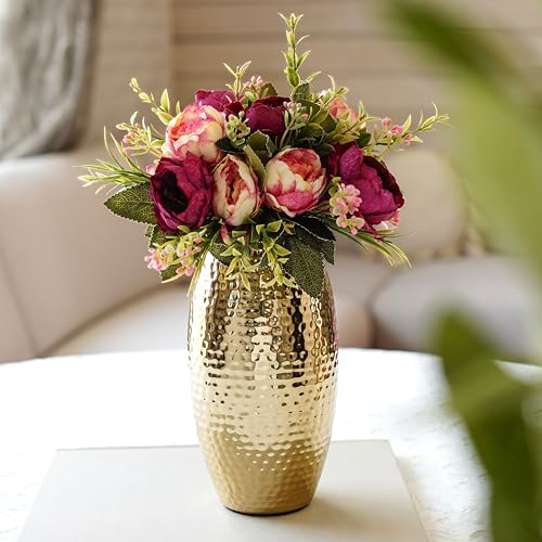 Behoma Metal Hammered Vase for Home Decor Decoratives for Living Room | Best Gift for Birthday Anniversary Valentine's Day Diwali Ganpati Onam |Golden Oblong Shape 1 Large Pcs (Flower not Included) - Image 3