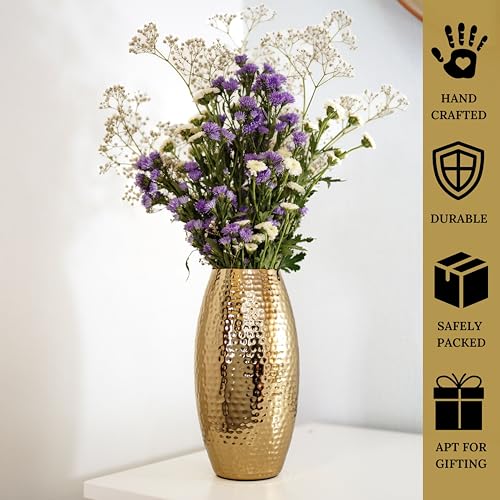 Behoma Metal Hammered Vase for Home Decor Decoratives for Living Room | Best Gift for Birthday Anniversary Valentine's Day Diwali Ganpati Onam |Golden Oblong Shape 1 Large Pcs (Flower not Included) - Image 4