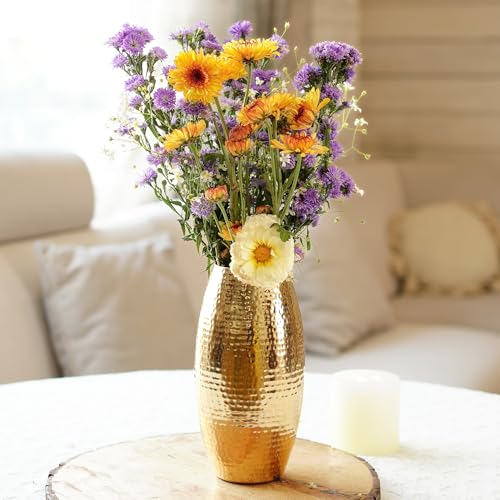 Behoma Metal Hammered Vase for Home Decor Decoratives for Living Room | Best Gift for Birthday Anniversary Valentine's Day Diwali Ganpati Onam |Golden Oblong Shape 1 Large Pcs (Flower not Included) - Image 2