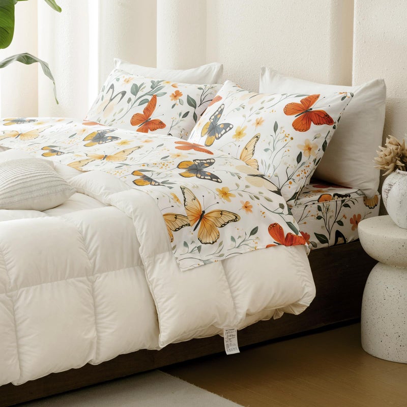 QSH Green Floral Egyptian Cotton Sheets King Size,Rosemary Flowers Butterfly Botanical Pattern Printed Bed Sheet King Aesthetic Extra Soft and Breathable 17.5" Deep Pockets King Bedding Sheets 4PCs - Image 5