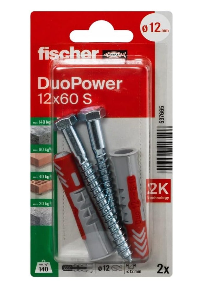 Fischer 537665 Duopower S Plug with Screw, 12 mm Diameter x 60 mm Length - Image 1