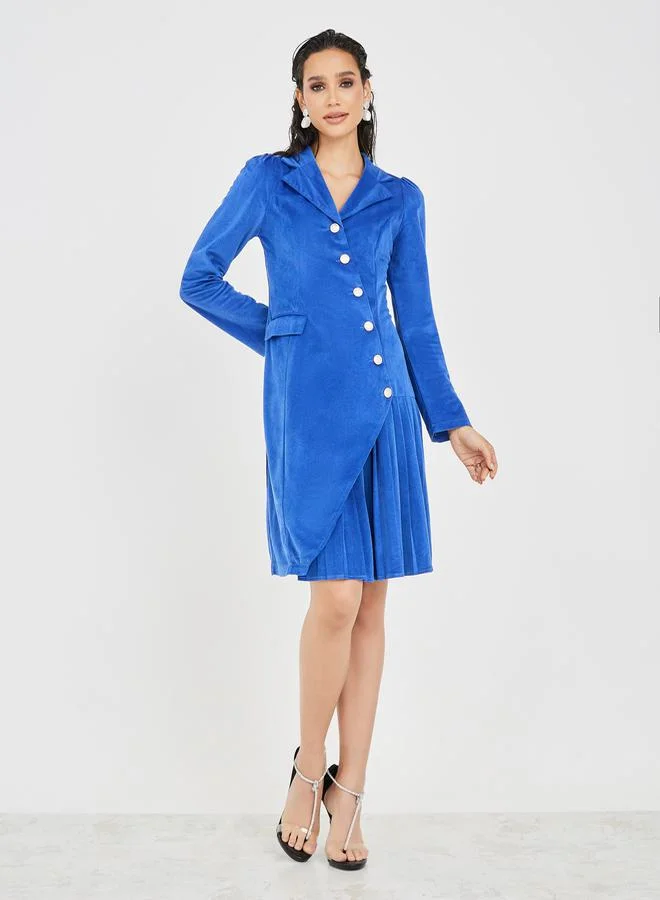 Styli Textured Pleated Hem Asymmetric Blazer Knee Length Dress