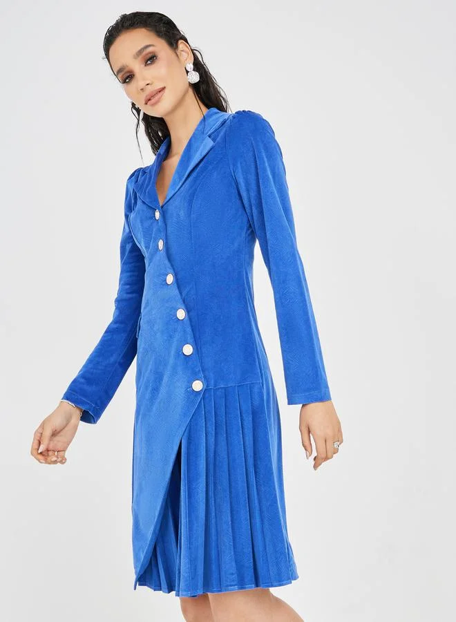 Styli Textured Pleated Hem Asymmetric Blazer Knee Length Dress