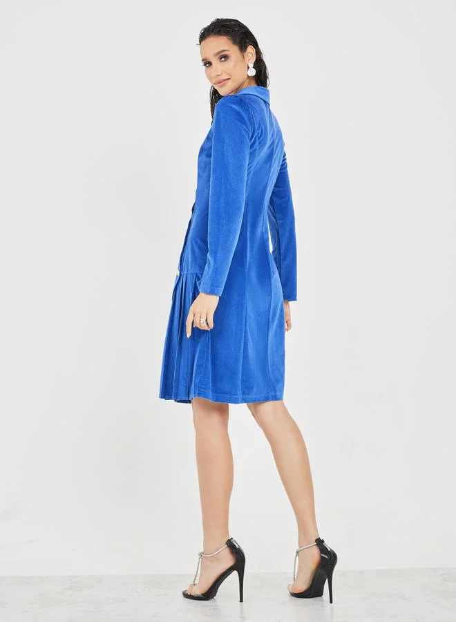 Styli Textured Pleated Hem Asymmetric Blazer Knee Length Dress