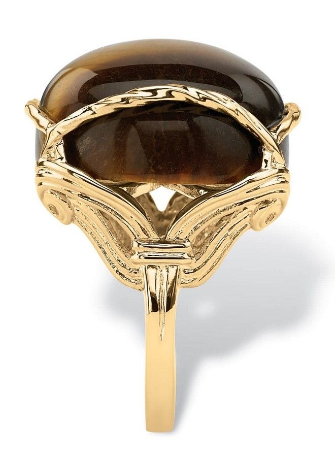Palm Beach Jewelry - Yellow Gold-Plated Natural Black Onyx or Genuine Brown Tiger Eye Pillow Ring Size 7 - Image 1