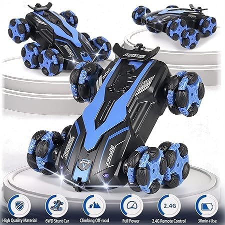 RAZZES Gesture Rc Stunt Car for Boys Girls,4Wd 2.4Ghz Remote Control Gesture Sensor Toy Cars Drift Twist Offroad with Light Music for Kids Birthday Gift (6 Wheel Rc Car) - Image 3