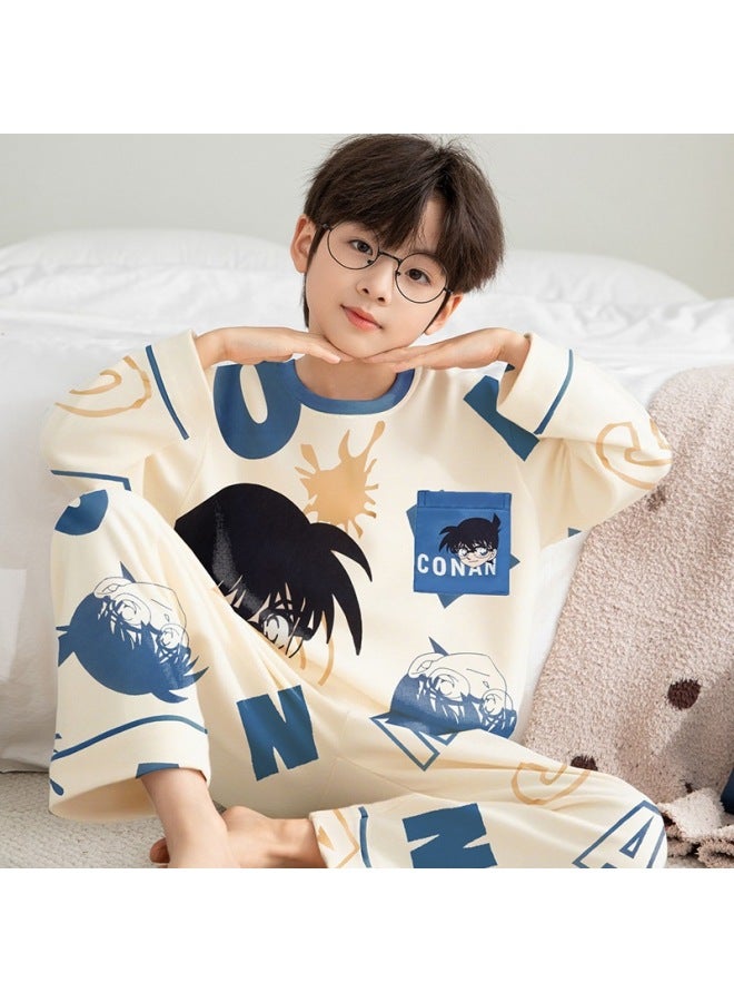 New Pajamas For Men Spring And Autum Long-sleeved Pure Cotton Thin Cartoon Cute Big Children Casual And Comfortable Home Clothes