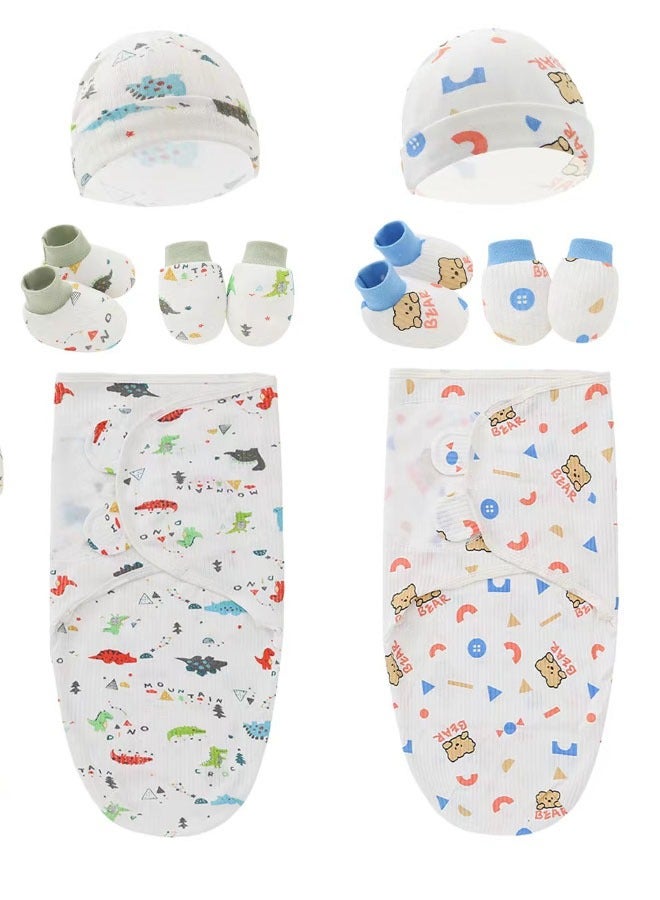 MIXDE 8 PCS Baby Swaddle Blanket Wrap Cap Gloves and Foot Straps Set Newborn Infant Sleep Sack With Caps 100% Breathable Cotton 0-4 Month - Image 1