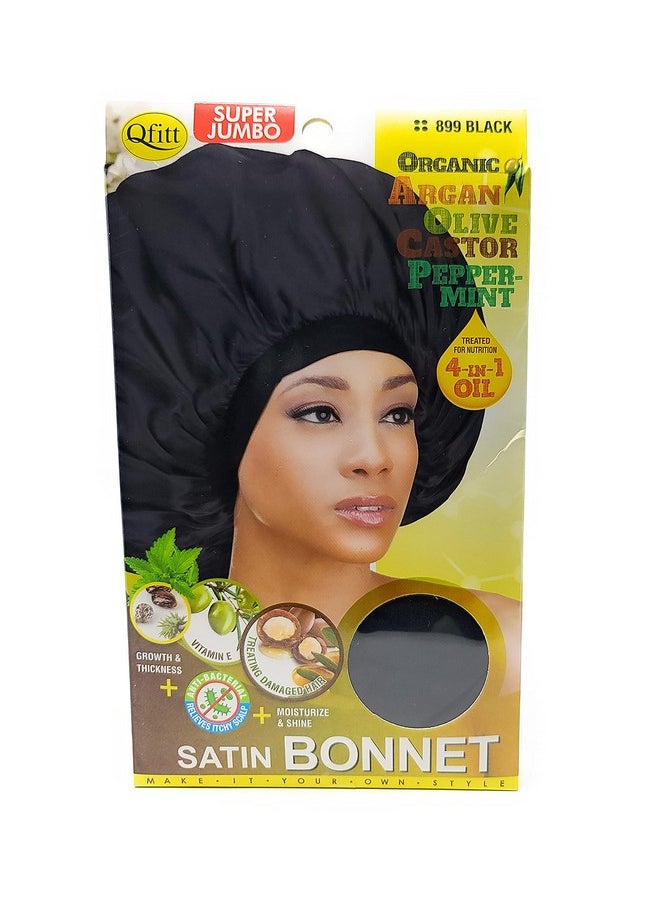 Qfitt Fitt Organic Argan + Shea Butter Olive Oil Super Jumbo Satin Bonnet 899 Black  - Image 1