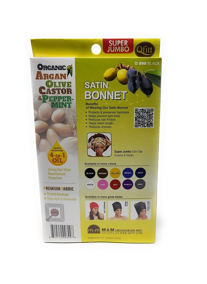 Qfitt Fitt Organic Argan + Shea Butter Olive Oil Super Jumbo Satin Bonnet 899 Black  - Image 3