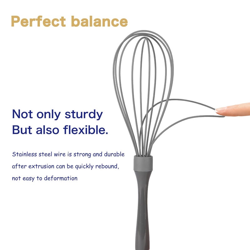 OYV Dishwasher Safe Whisk, Professional Whisks for Cooking Non-Scratch, Stainless Steel & Silicone Wisk, Plastic Rubber Whisk Tool for Nonstick Cookware Pans, Heat Resistant,12-Inch, Grey - Image 4