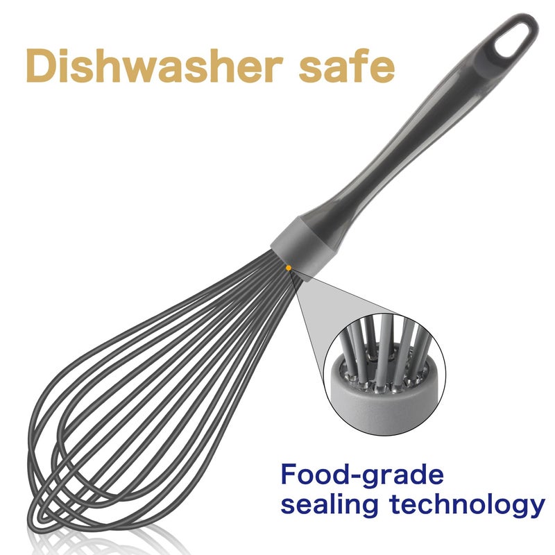 OYV Dishwasher Safe Whisk, Professional Whisks for Cooking Non-Scratch, Stainless Steel & Silicone Wisk, Plastic Rubber Whisk Tool for Nonstick Cookware Pans, Heat Resistant,12-Inch, Grey - Image 2
