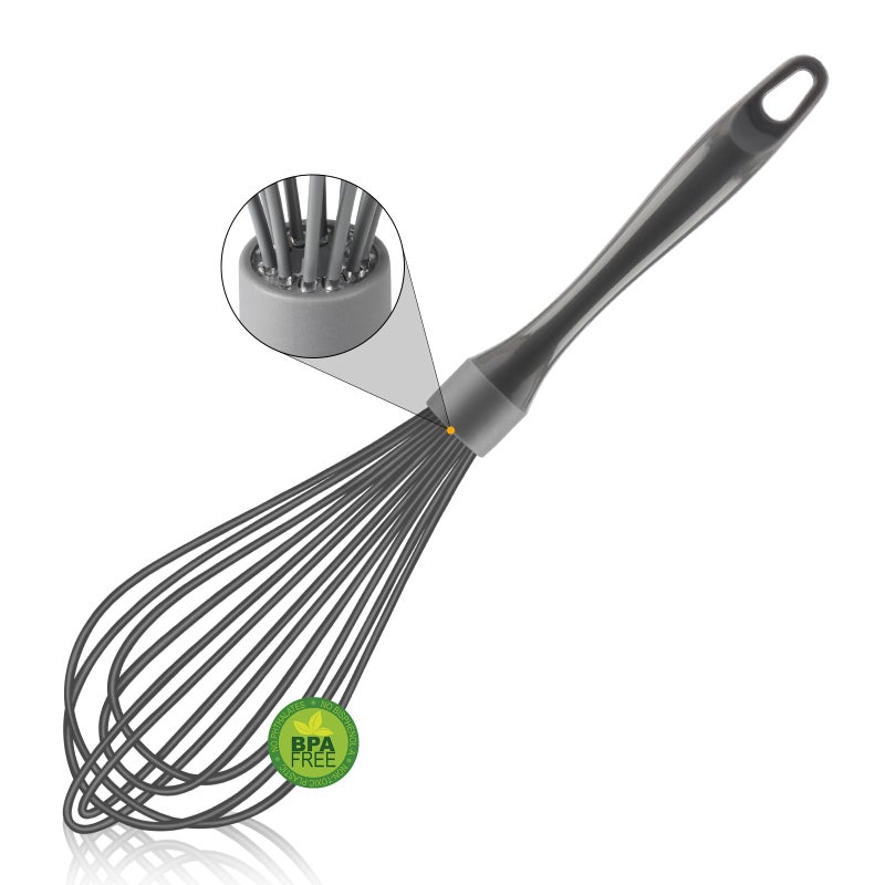 OYV Dishwasher Safe Whisk, Professional Whisks for Cooking Non-Scratch, Stainless Steel & Silicone Wisk, Plastic Rubber Whisk Tool for Nonstick Cookware Pans, Heat Resistant,12-Inch, Grey - Image 1