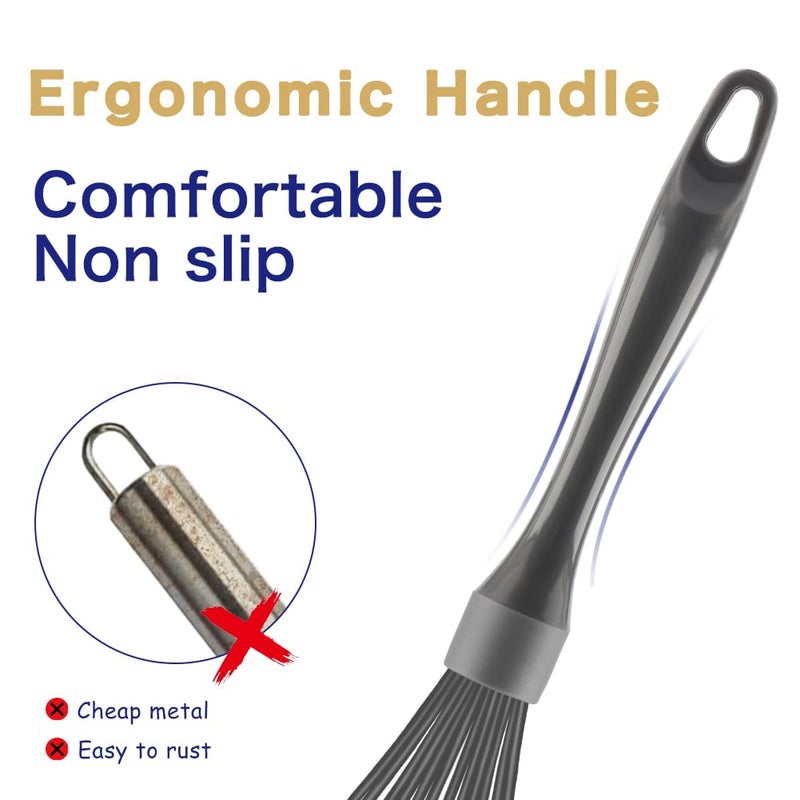 OYV Dishwasher Safe Whisk, Professional Whisks for Cooking Non-Scratch, Stainless Steel & Silicone Wisk, Plastic Rubber Whisk Tool for Nonstick Cookware Pans, Heat Resistant,12-Inch, Grey - Image 5