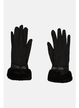 ELLE Women 1 Pair Buckle Logo With Fauxfur Cuff Gloves, Assorted 