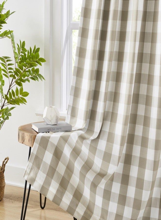 Amzdecor Buffalo Check Plaid Full Blackout Window Curtains 84 Inches Long for Bedroom Noise Reducing Total Room Darkening Grommet Drapes,Vintage Farmhouse Window Treatment,2 Panels,52"x84",Beige/White - Image 2