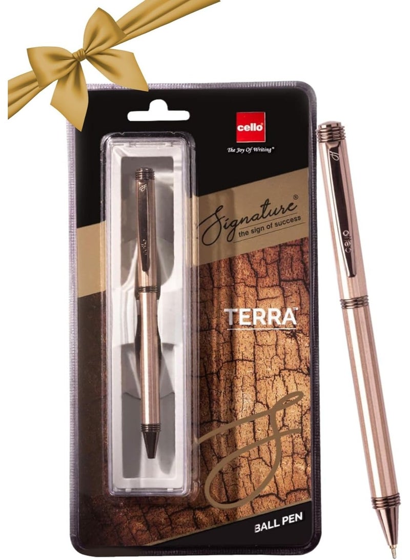 Cello 1-Piece Signature Terra Ballpoint Pen Blue Ink Assorted Barrel Colours - Image 1