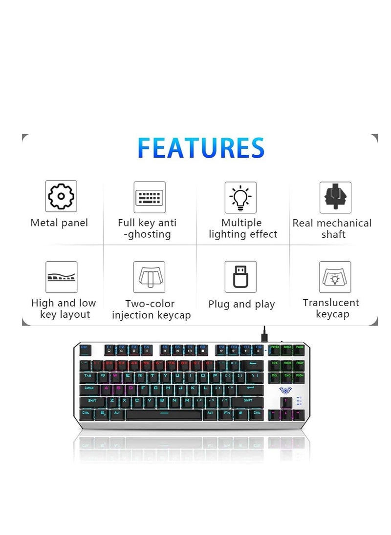 AULA - F3087 Gaming Keyboard – USB Wired TKL  Mechanical Gaming Keyboard - Red Switch – Rainbow backlight – Metal Panel with ABS Keycaps, 87 Keys Ghosting- With Software |  (EN Key ) - Image 1