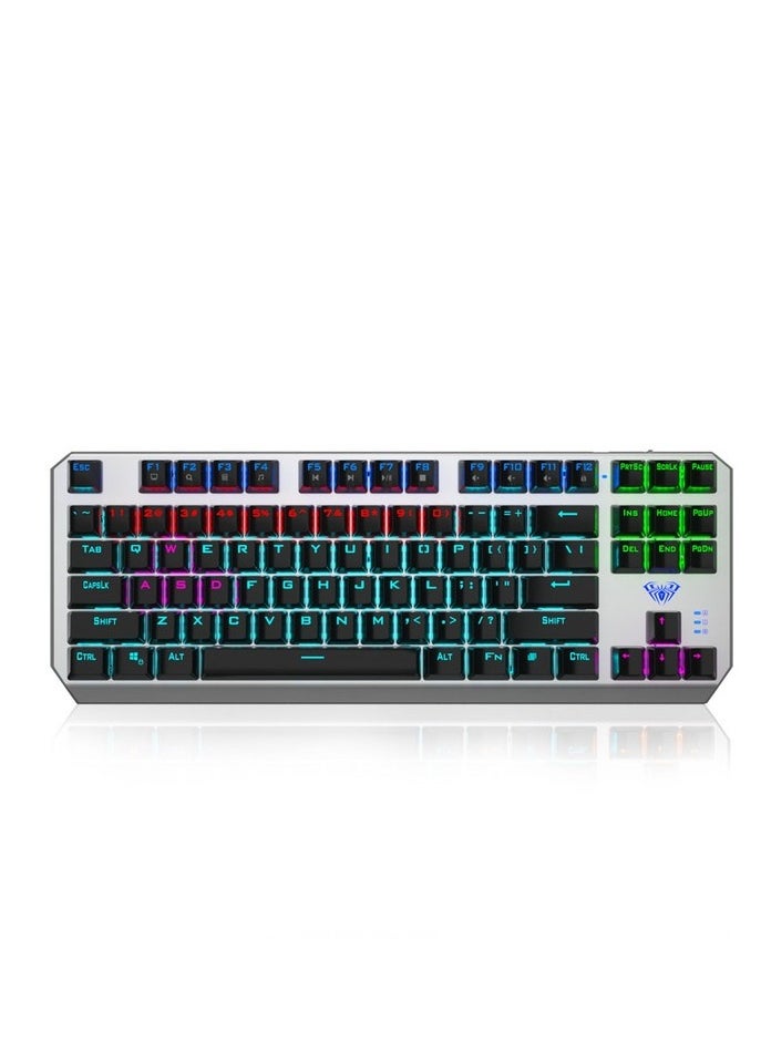 AULA - F3087 Gaming Keyboard – USB Wired TKL  Mechanical Gaming Keyboard - Red Switch – Rainbow backlight – Metal Panel with ABS Keycaps, 87 Keys Ghosting- With Software |  (EN Key ) - Image 1