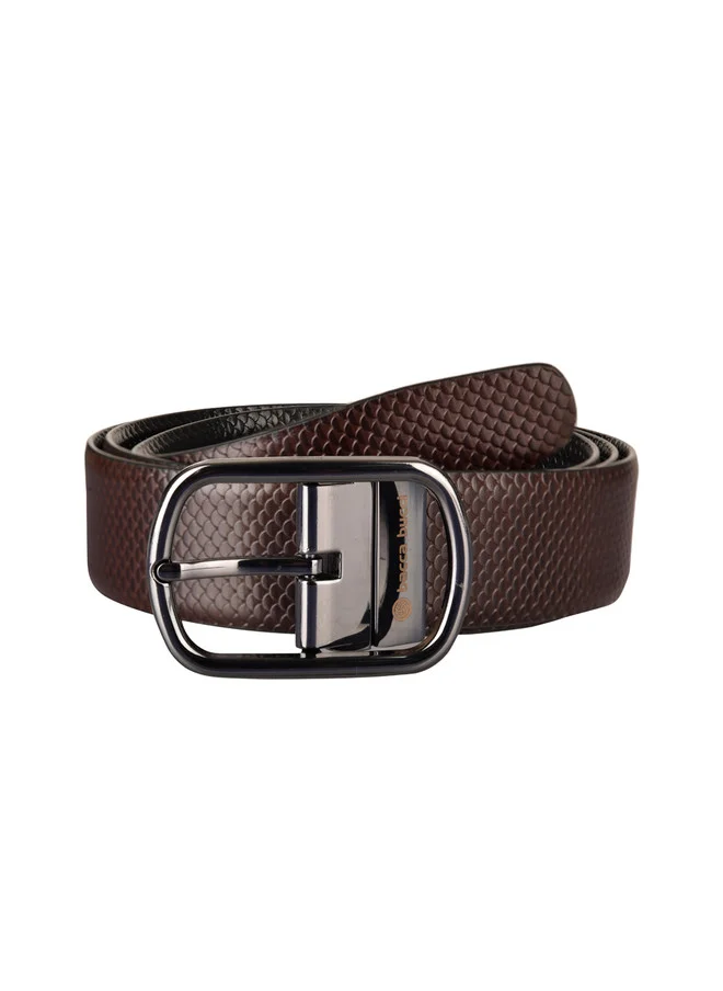 باكا بوتشي حزام رجالي جلدي مزدوج الوجه أسود وبني بنقوش