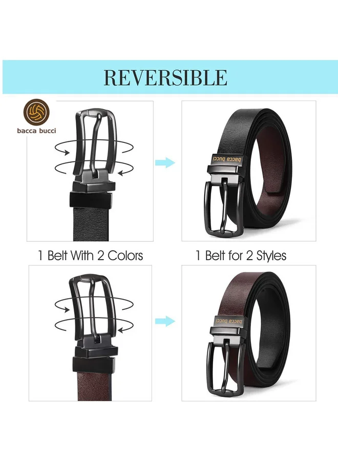 Bacca Bucci  Men's Reversible Black & Brown Textured Leather Belt for Men | Best Price UAE