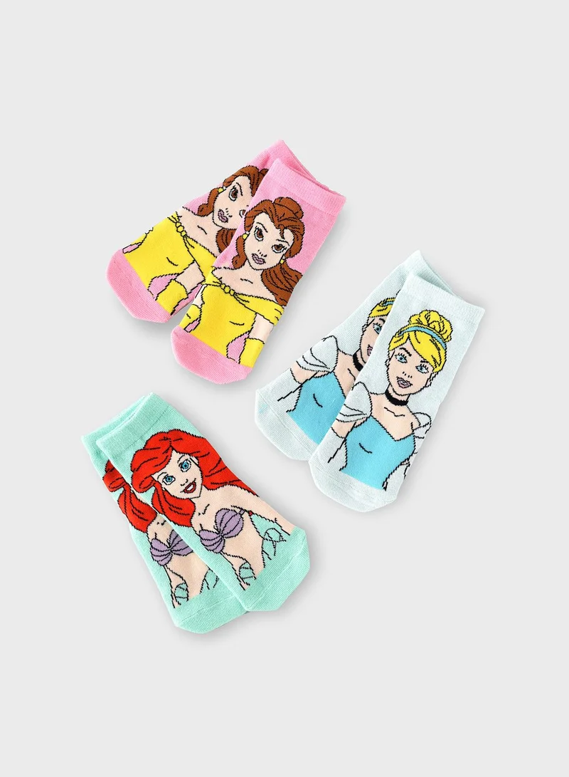 Disney Kids 3 Pack Princess Crew Socks