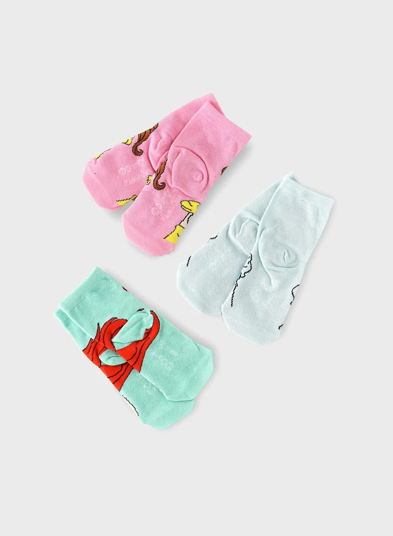 Disney Kids 3 Pack Princess Crew Socks
