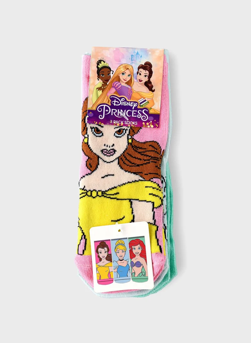Disney Kids 3 Pack Princess Crew Socks