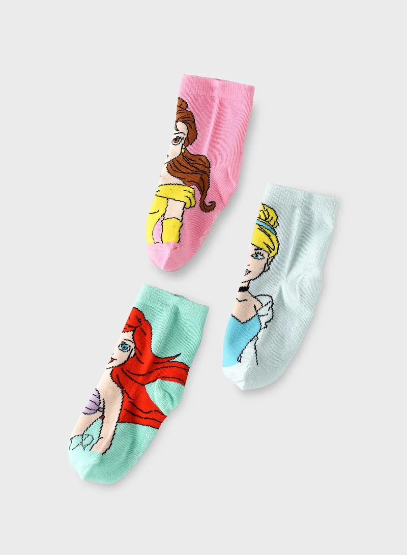 Disney Kids 3 Pack Princess Crew Socks